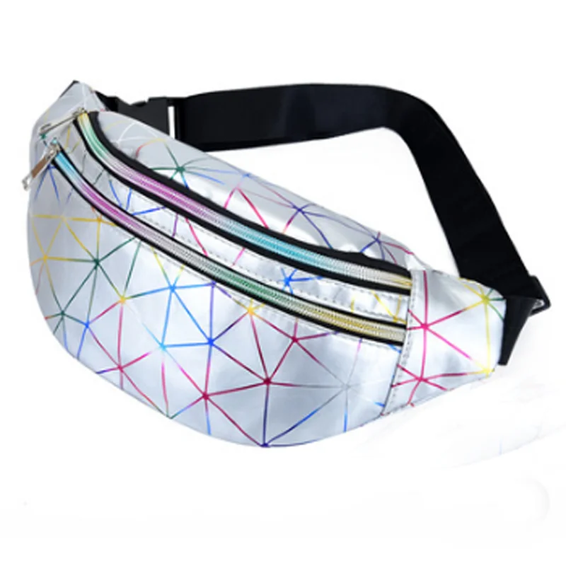 

Ready to Ship In Stock Fast Dispatch Women Female Belt Laser Chest Phone Pouch Holographic girl fanny pack custom zip waist bag