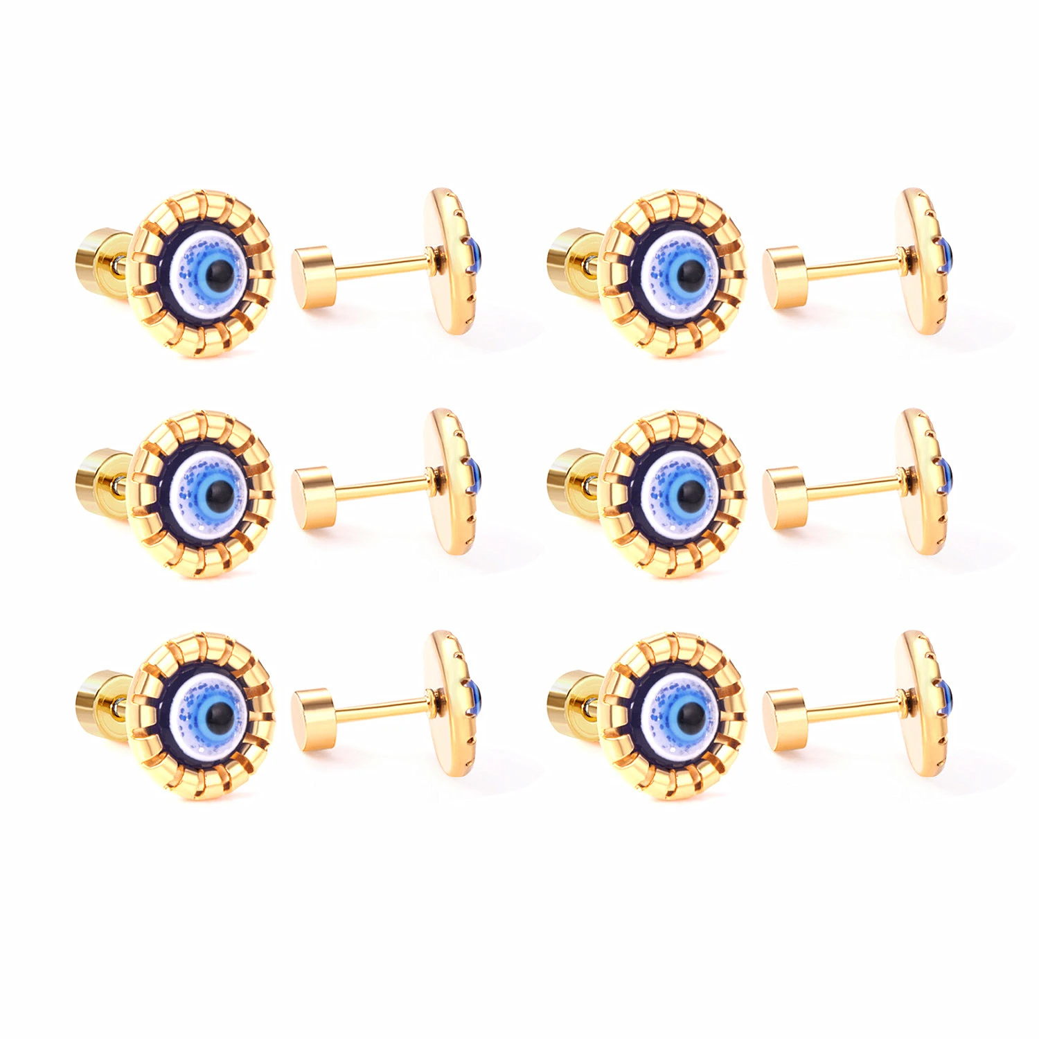 

New Design 18K Gold Plated Blue Devil Eyes Earring Enamel Non Tarnish Stainless Steel Turkish Evil Eyes Stud Earrings