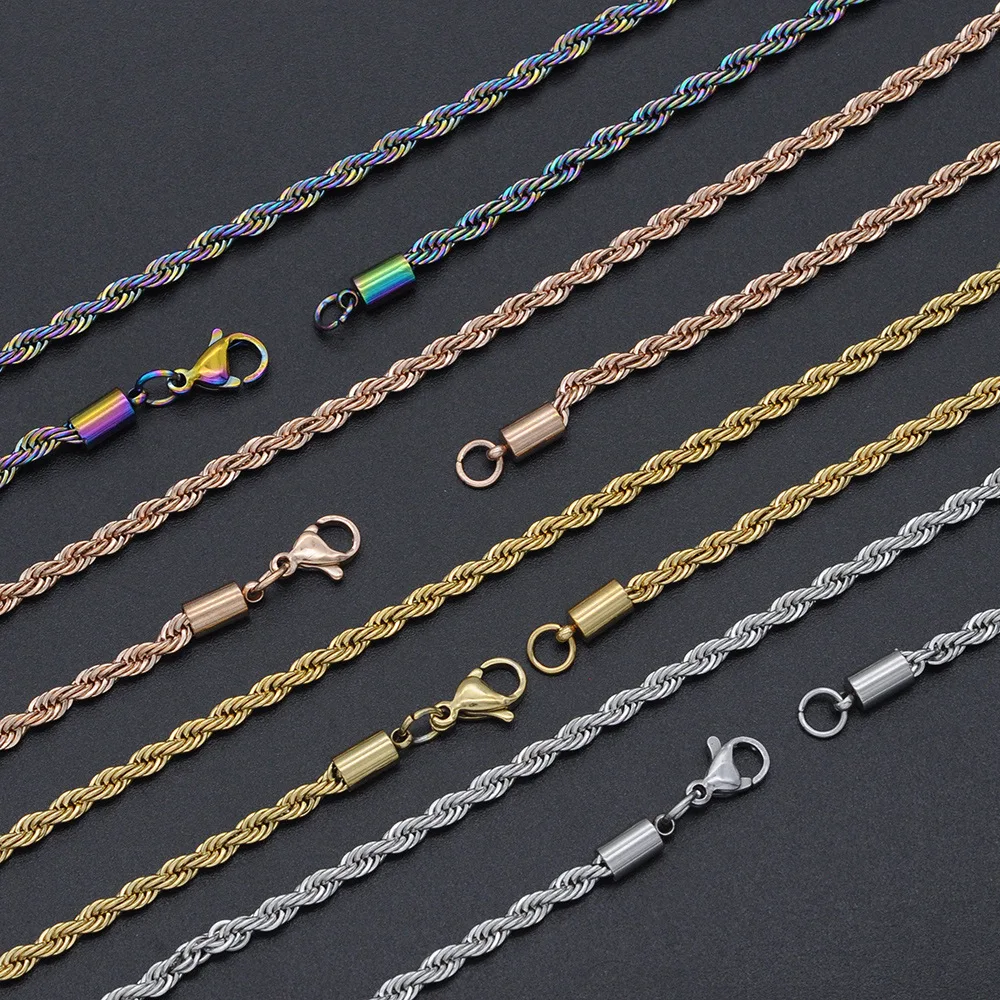 

2021 Sailing Jewelry Hip Hop 3mm Titanium Steel Rope Chain Rapper 316L Stainless Steel Twist Chain
