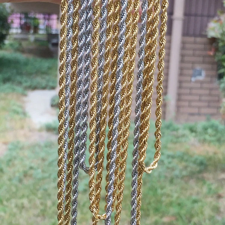 

Jialin jewelry Stainless Steel 18k Gold Plated Twist Chain Choker Rope Necklace Chain