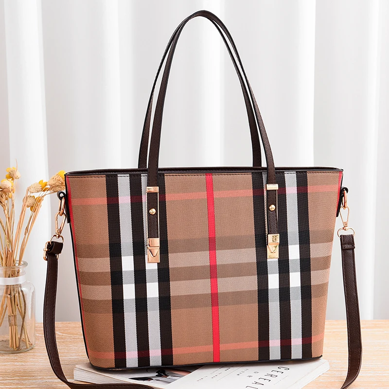 

New classic plaid simple women tote handbags large capacity commuting custom wholesale shoulder bag cross body bag