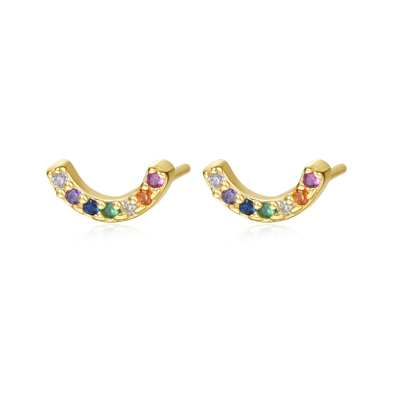 

Simple 925 Sterling Silver Earrings Geometric Jewelry 18K U Shaped Zircon Rainbow Small Earrings Stud for Women