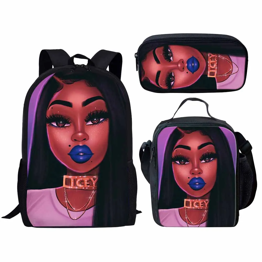 

Cool African American Black Girl Cartoon Bags School Bags Kids Backpack with Lunch Bag Lightweight Children Schoolbag Set 3pcs, Customized color