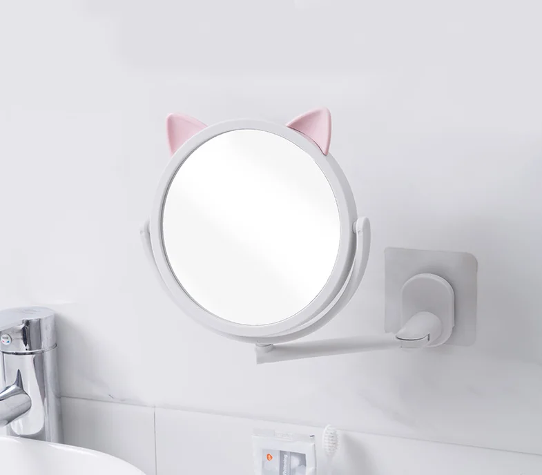 

Cute Modern Simple Sticker Hotel Bathroom Decorative Cosmetic Pink Round Wall Mirror, As pics