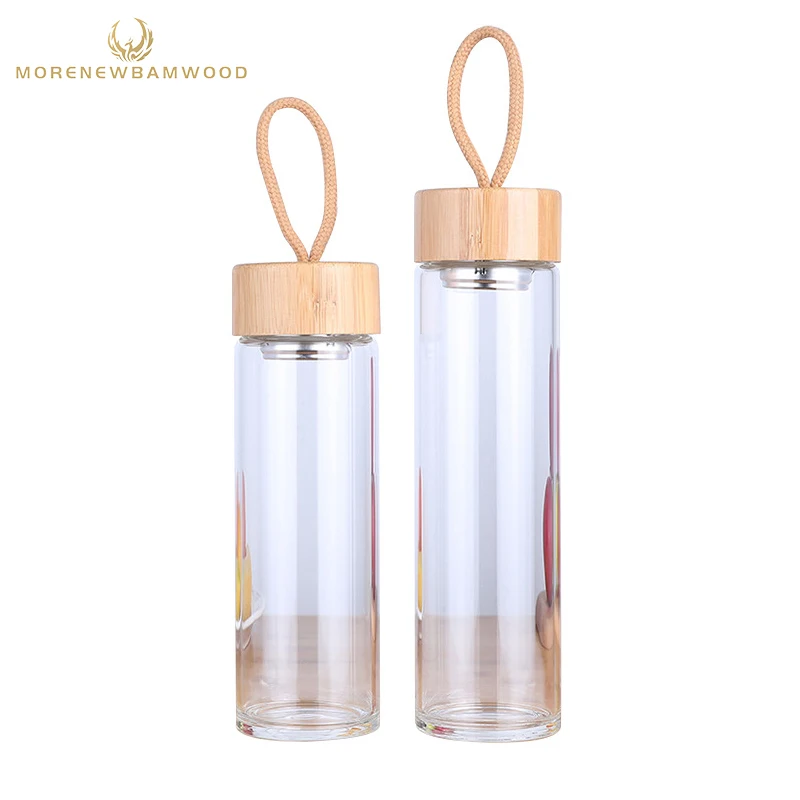 

Factory outlet double-deck glass cup with bamboo cover and Sling, glass cup