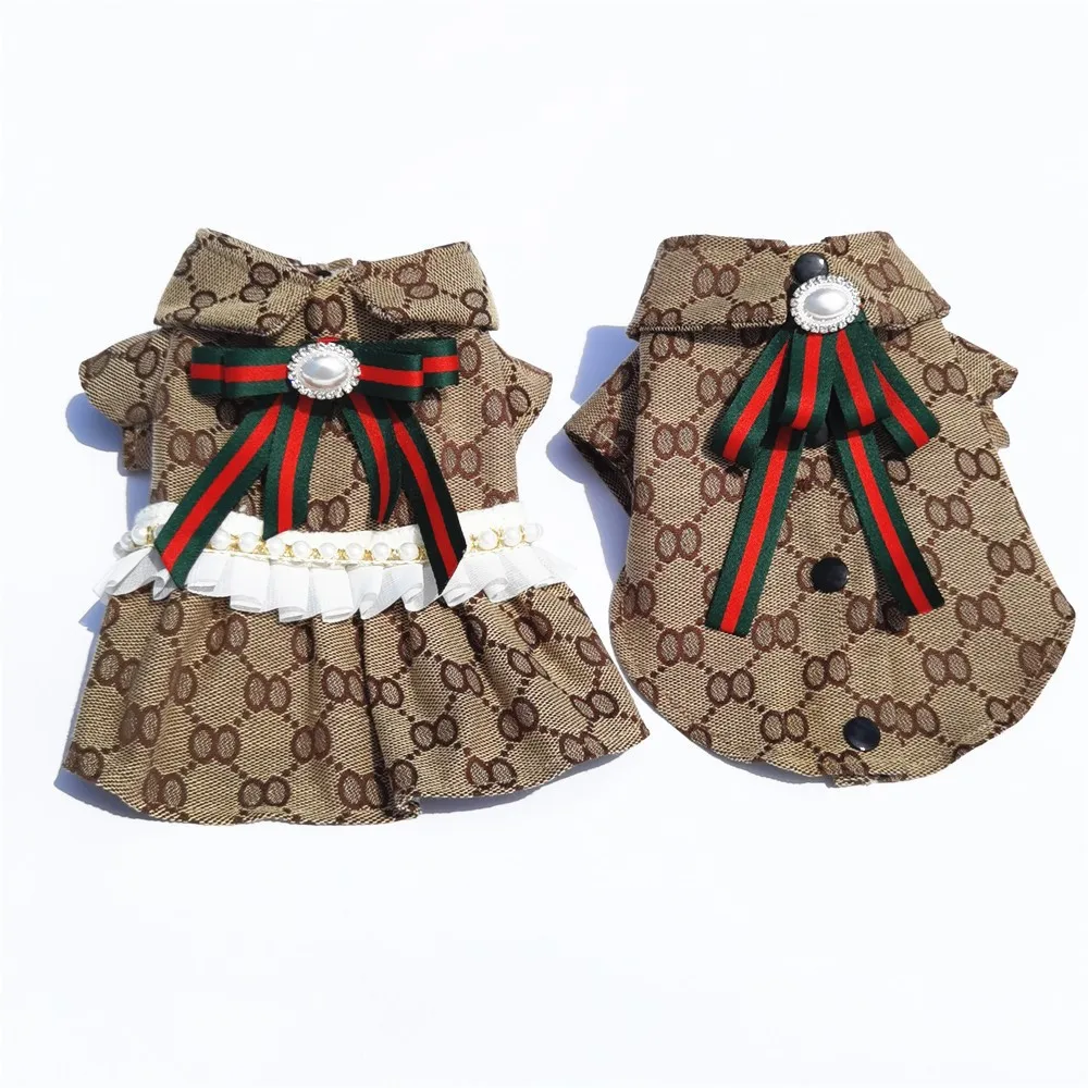 

New Arrival Fashionable Summer Dog Clothes Shirt Luxury Cute Designer brand Bow Tie Pet Dog Apparel Dress