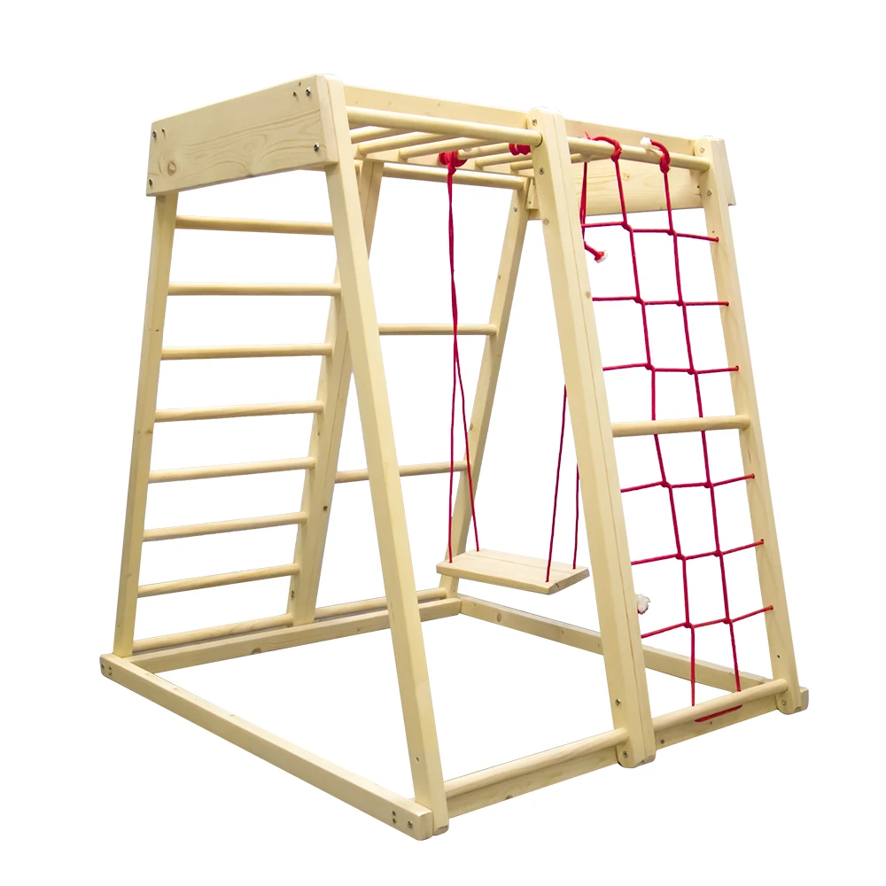 

Child Indoor Gym Playground Climber Rock Climb Wall Real Wooden 6-in-1 Slide