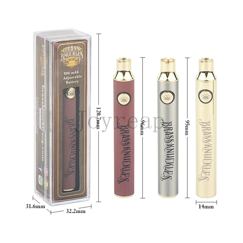 
CBD Vape Pen Brass Kunckles BK 510 thread Battery 900mAh/650mAh Variable Voltage with Gift Box Packing 