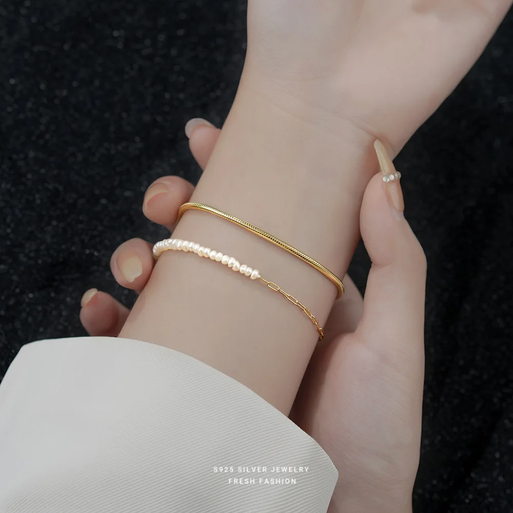 Fine Jewelry 925 Sterling Silver Irregular Baroque Freshwater Natural Pearl Bracelet Women 925 Silver Bracelet Jewelry Wholesale