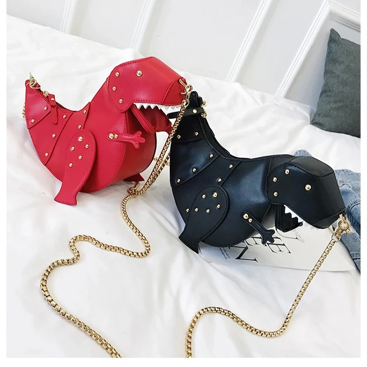 

personality cute chain handbag rivet purses cross body dinosaur bag crossbody leather bag women, Customizable