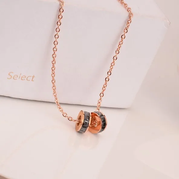 

2021 Newest Style Stainless Steel Black CZ Stone Pendant 18k Rose Gold Necklace