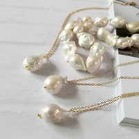 

Large Baroque Pearl Necklaces for Women Genuine Freshwater Pearl Pendant Necklaces Single Pearl Gold Chain Necklace