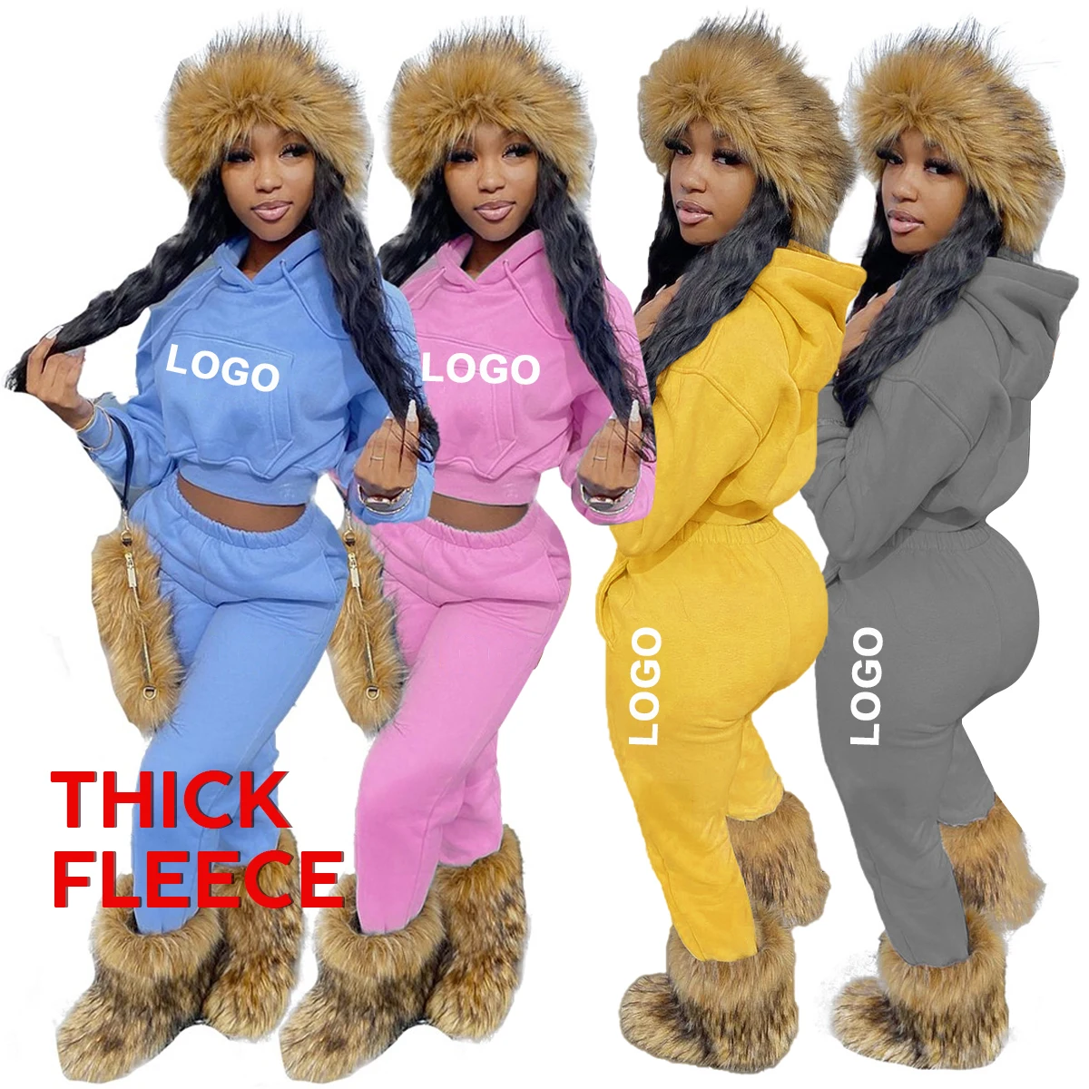 

Hot Sale Woman Custom Logo 2 Piece Women Sweat Sets Sport Two Piece Outfit Solid Sweatsuit Set Tracksuit Two Piece Pants Set