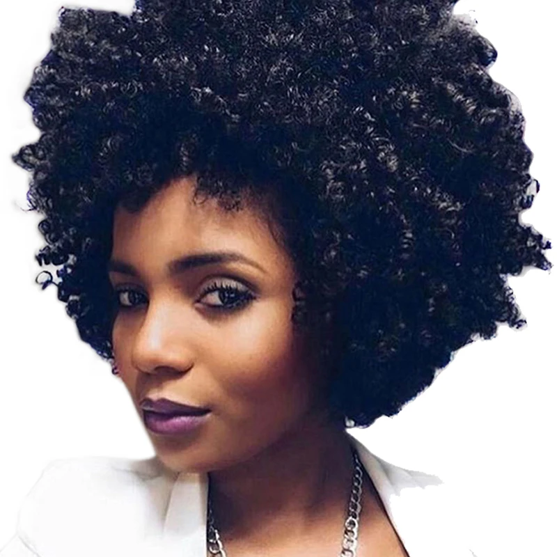 

Short hair Afro Big hair Curly high temperature fiber 4 inch none lace synthetic wigs