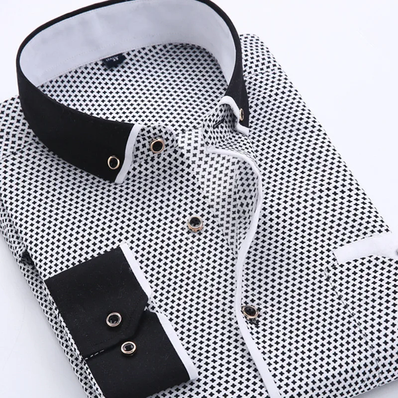 

Korean Printed Long Sleeve Casual Business Slim Social Men's Shirts