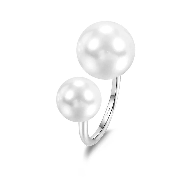 

Classic design 925 silver rings custom womens jewelry artificial pearl double headed pearl open ring