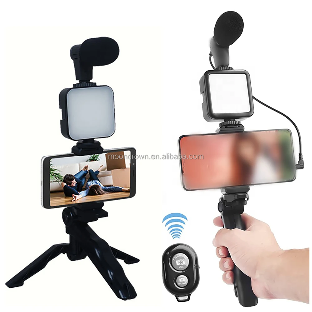 

camera Video Shotgun Microphone shooting Vlogging Kit mobile phone holder tripod stand for phone with LED light and microphone