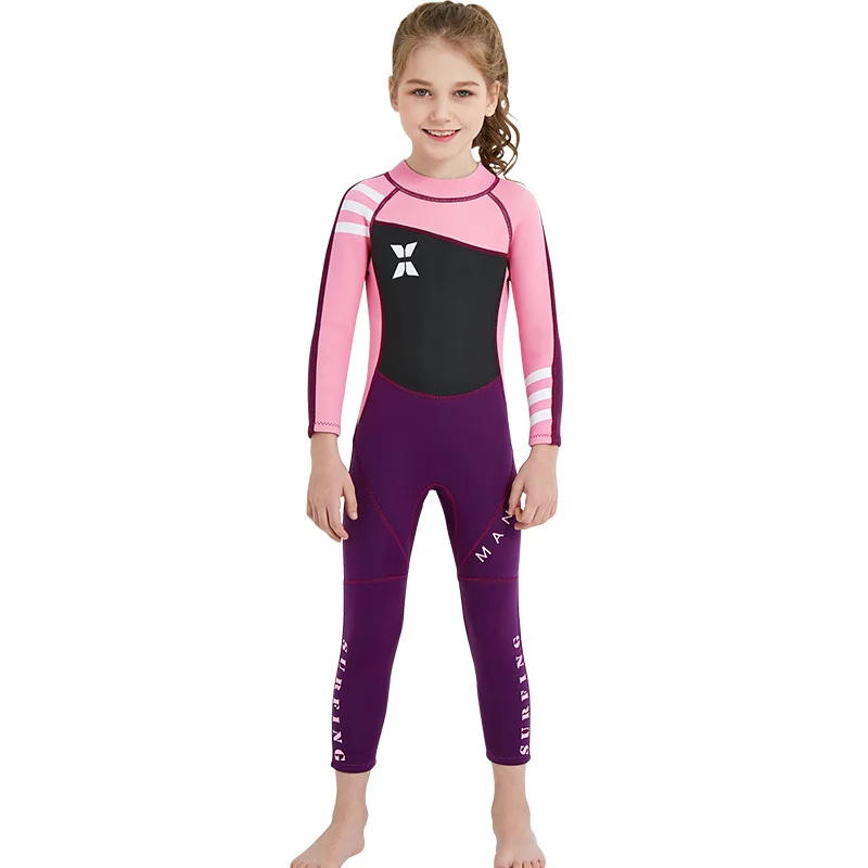 

New 2.5mm combinaison children's long sleeve warm and sunscreen surfing children neoprene diving suit kids wetsuits, 3 colors