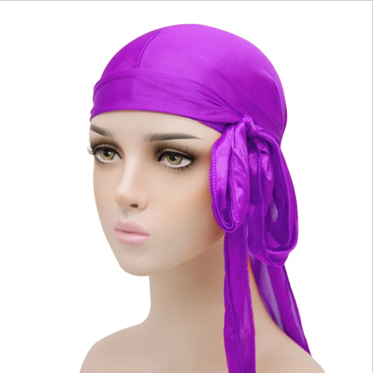 

LOW MOQ wholesale men women custom silk Satin Durags long tail Plain Unisex Headwrap Silky Durags for Men bonnet sets