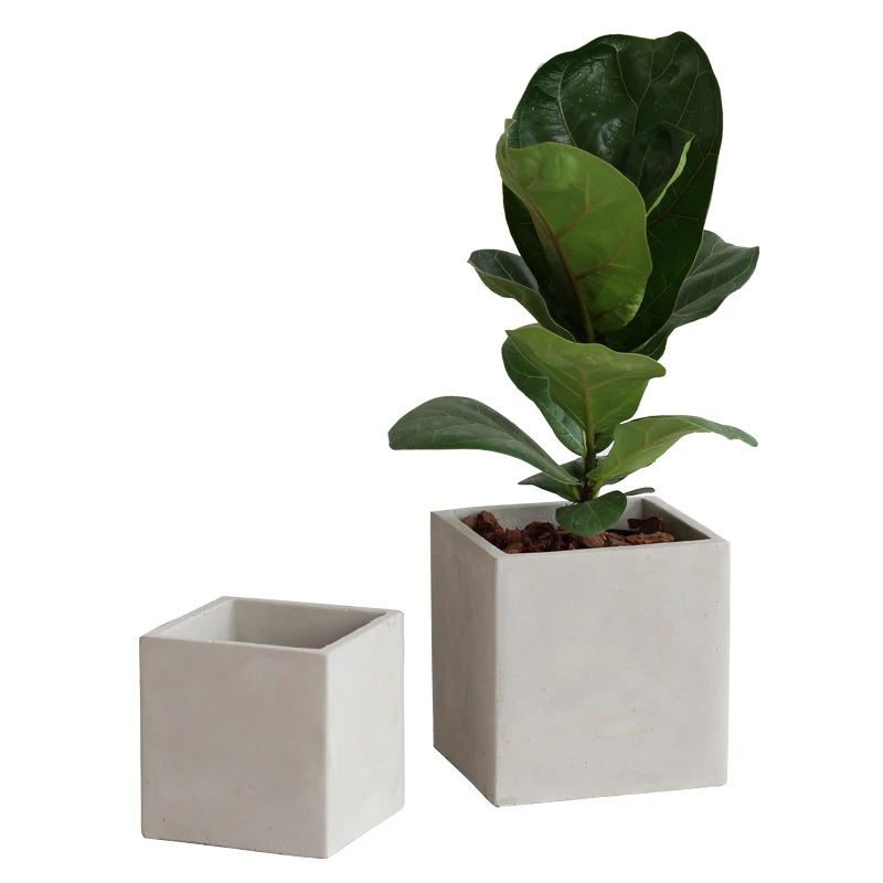 

Nordic simple style cube shape cement planter pots with saucer for home garden decor