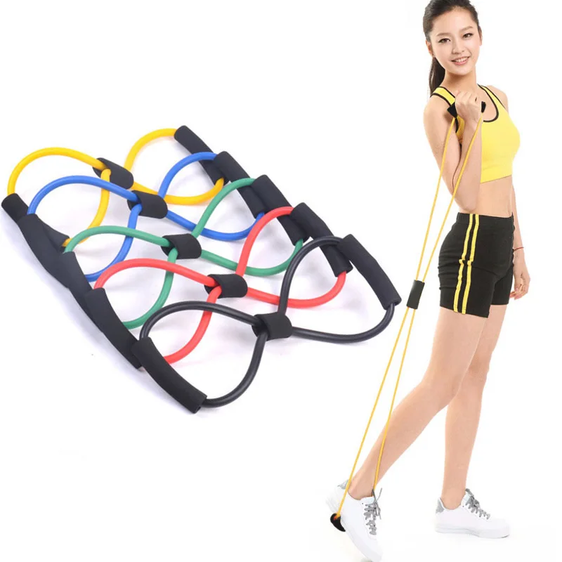

8 Shaped Elastic Loop Pull Rope Sports Rubber Bands Tension Chest Harness Expander Band Yoga Pilates Fitness Belt, Black,blue,red,yellow,purple