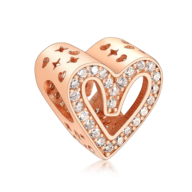 

High Quality Fine Jewelry Real 925 Sterling Silver Shining Openwork Heart Charms For Bracelet Jewelry Making