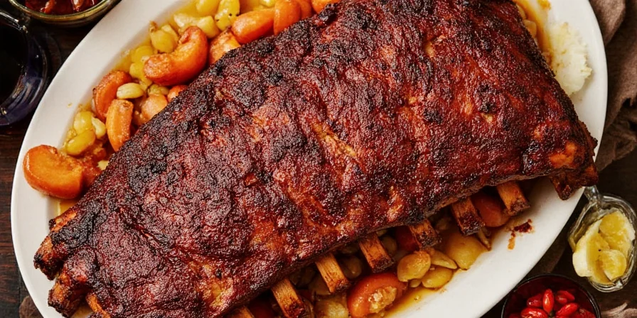 Rack of ribs showing different spice rubs applied