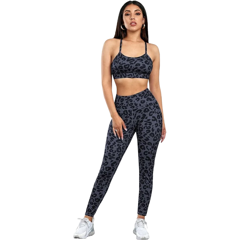 

BBSY26074 Fashionable charcoal leopard high quality yoga wear fitness yoga wear yoga women sportswear, Charcoal,brown