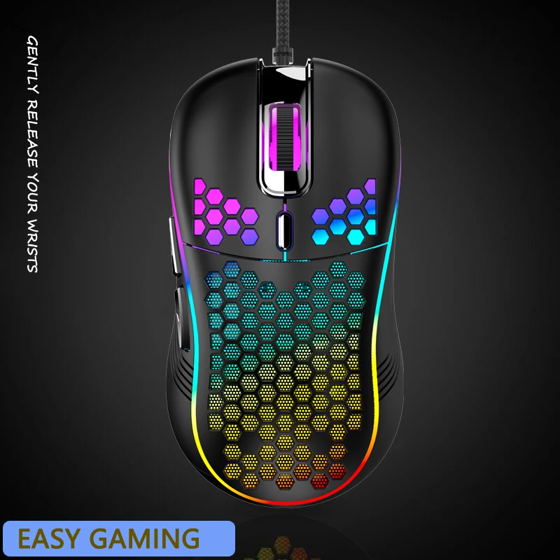 

6 button adjustable 7200 DPI ergonomically designed USB wired RGB gaming Hole Lightweight mouse, Black