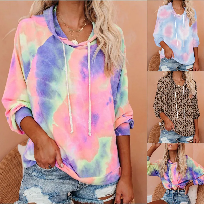 

WW-0251 Long-sleeved Casual Tie Dye Printing Color Hooded Long-sleeved Clothes Wholesale Pajamas For WomansTie Dye Long Sleeve, Customized color