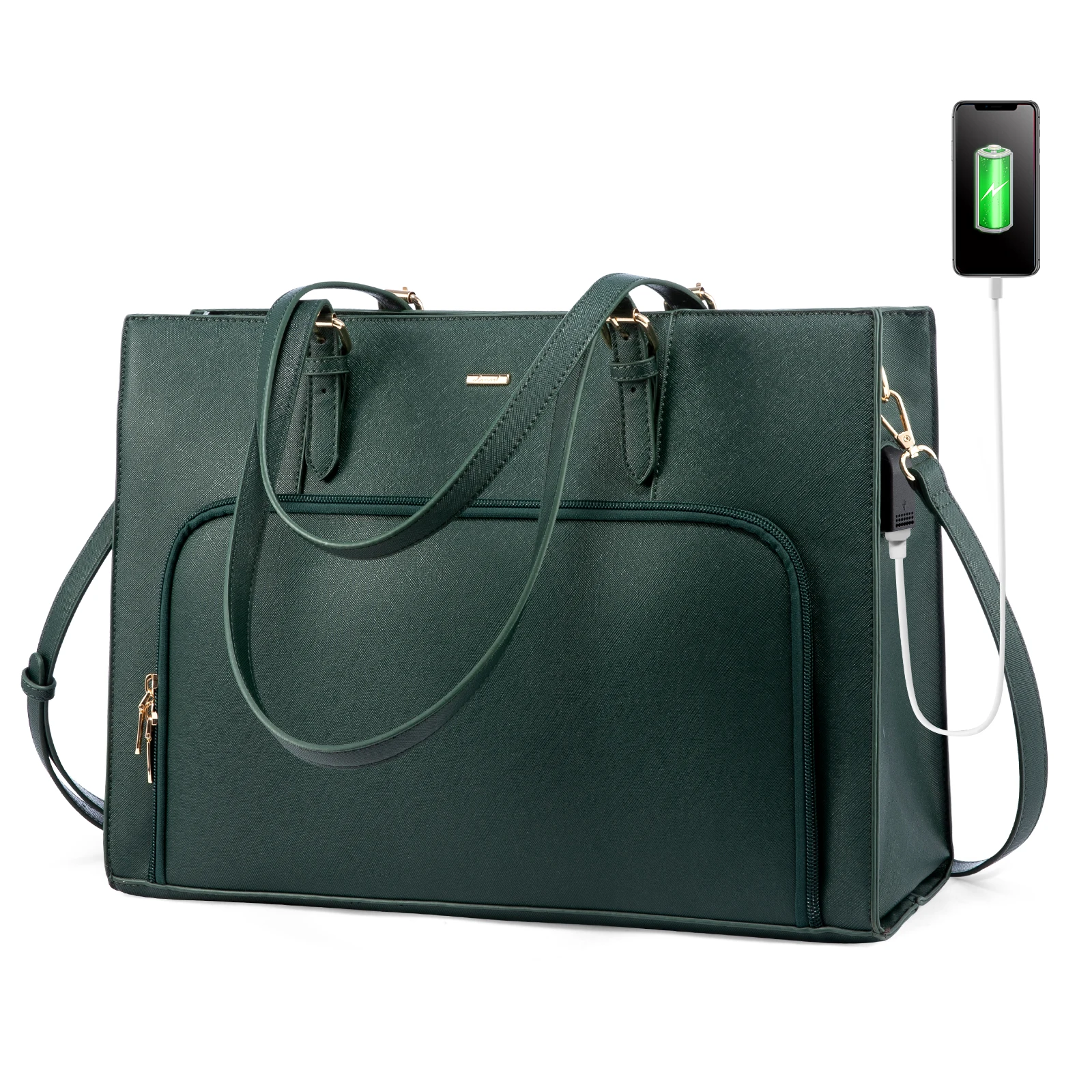 

LOVEVOOK 15.6 in Work Tote Bag Briefcase with USB Port Leather Shoulder Handbag Travel Business School Laptop Bag for Women