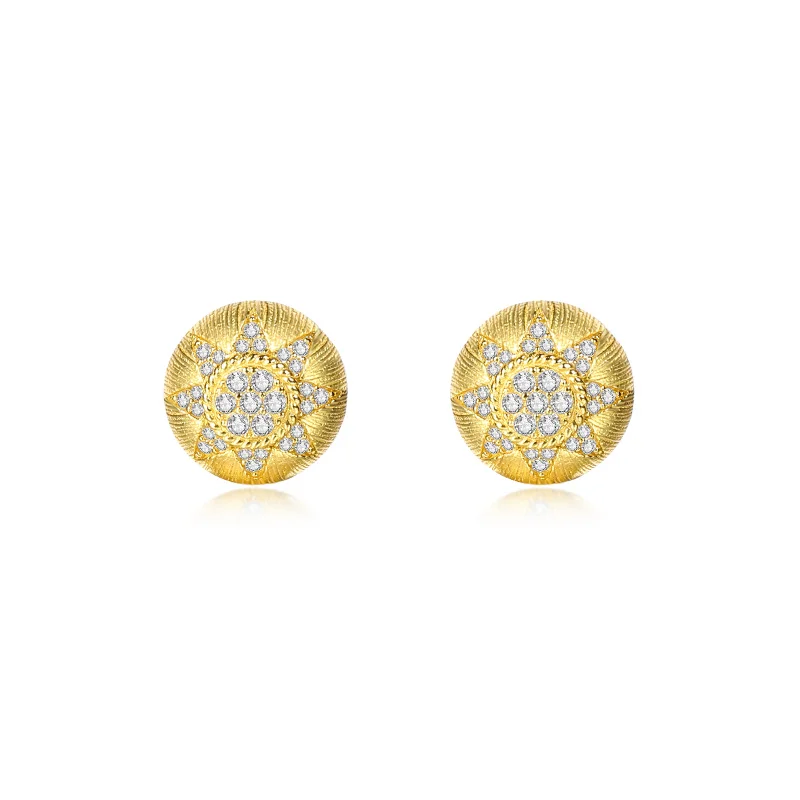 

Luxury 925 Sterling Silver 18K Gold Plated Cubic Zirconia Pave Eight-Pointed Star Round Shape Stud Earrings