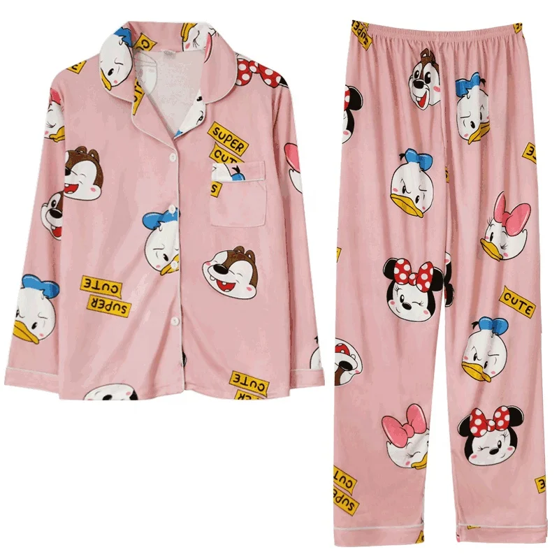 

Cartoon cute women's pajamas new spring and autumn cardigan lapel long sleeve trousers two-piece suit women's wholesale home wea