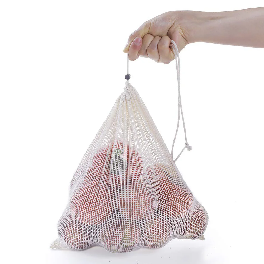 

Eco-Friendly Organic Cotton Mesh Bag Storage Shopping Bag For Vegetables And Fruits, Beige