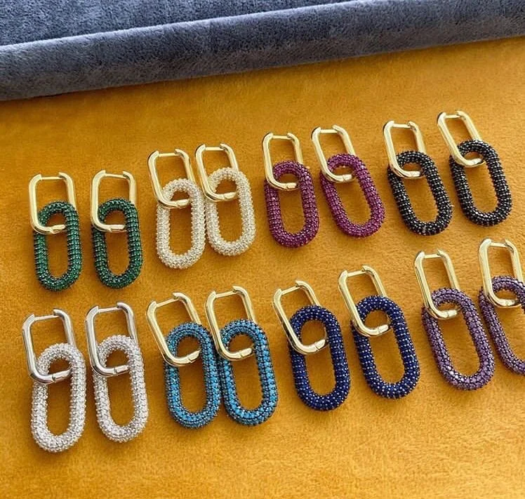 

Fashionable simple and unique charm copper micro diamonds multi-color lock jewelry new high-quality earrings for women, Picture