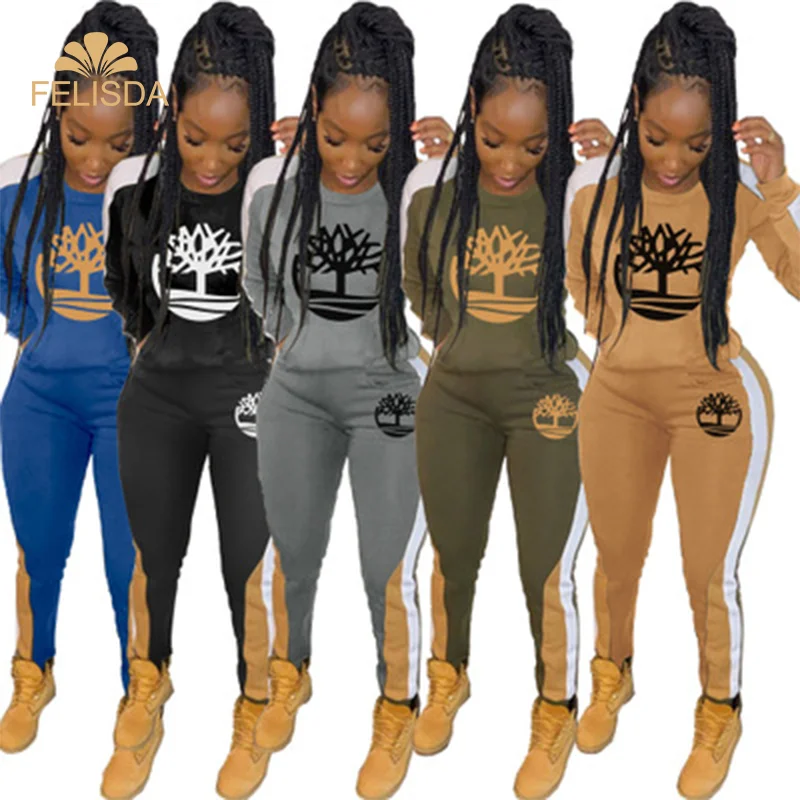 

Dropshipping Fall Cotton Two Women Tracksuit Sweatshirt Pants Sweat 2 Piece Suit Wholesale jogging set