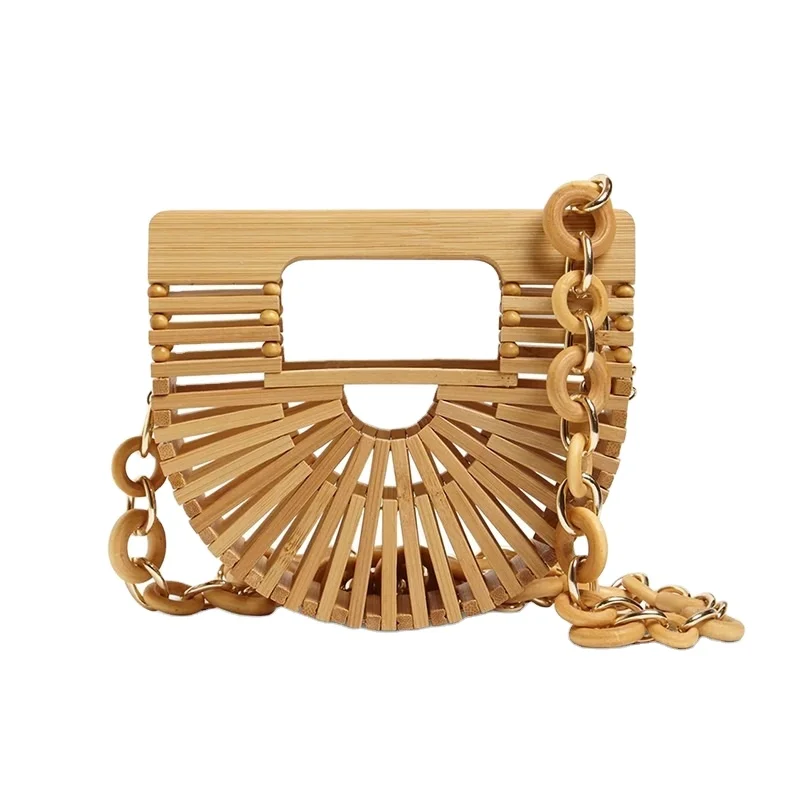 

2021 Retro Bamboo Women Shoulder Ladies Small Waist Removable Bag, Yellow