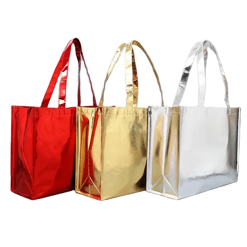 

Promotional custom metallic laminated non woven bag fabric reusable shopping bag, Customized color
