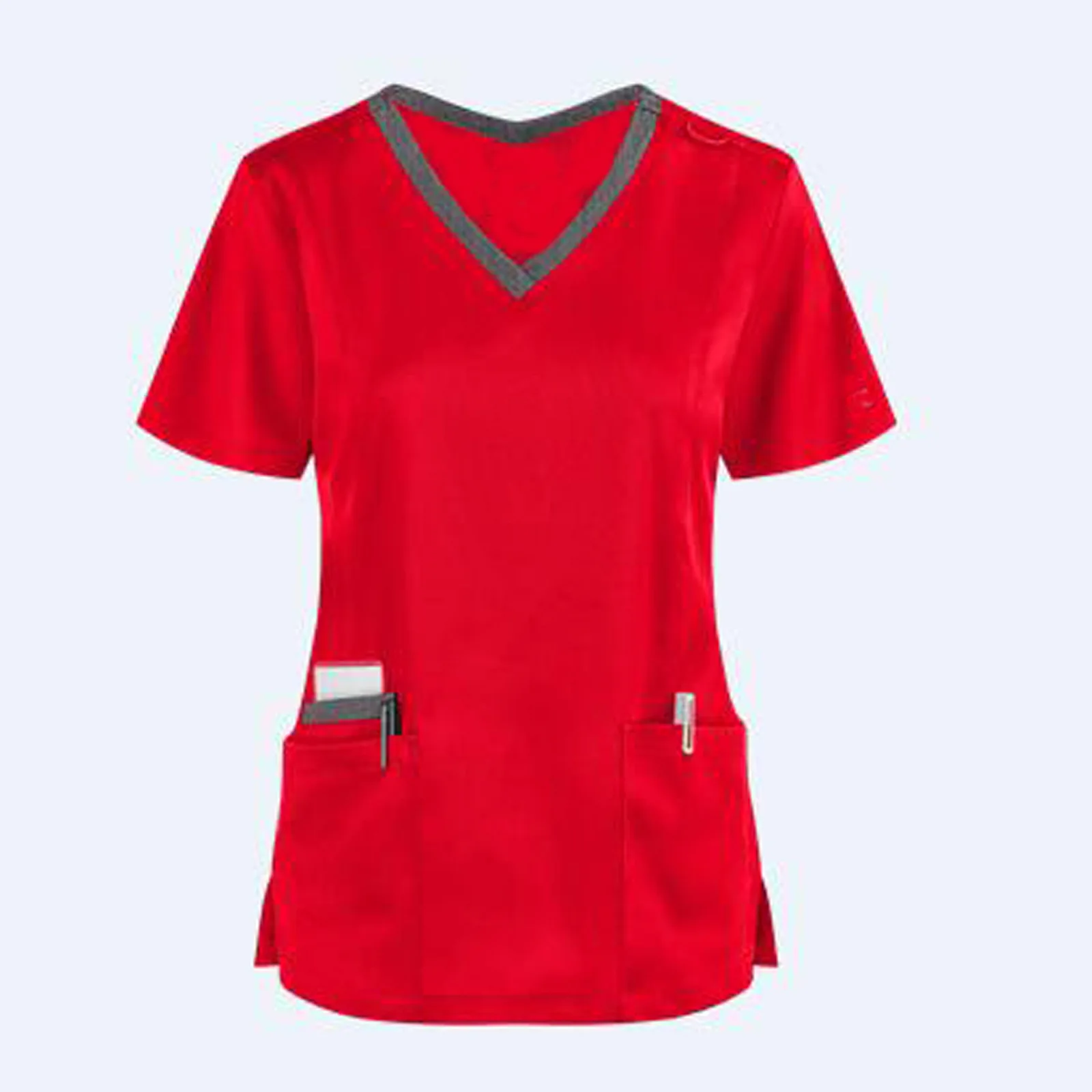 

Summer Women's Work Uniform V Neck Short Sleeve Shirts Pocket Care Workers Tops Blouses Working Clothing Nurse Hospital Unifor