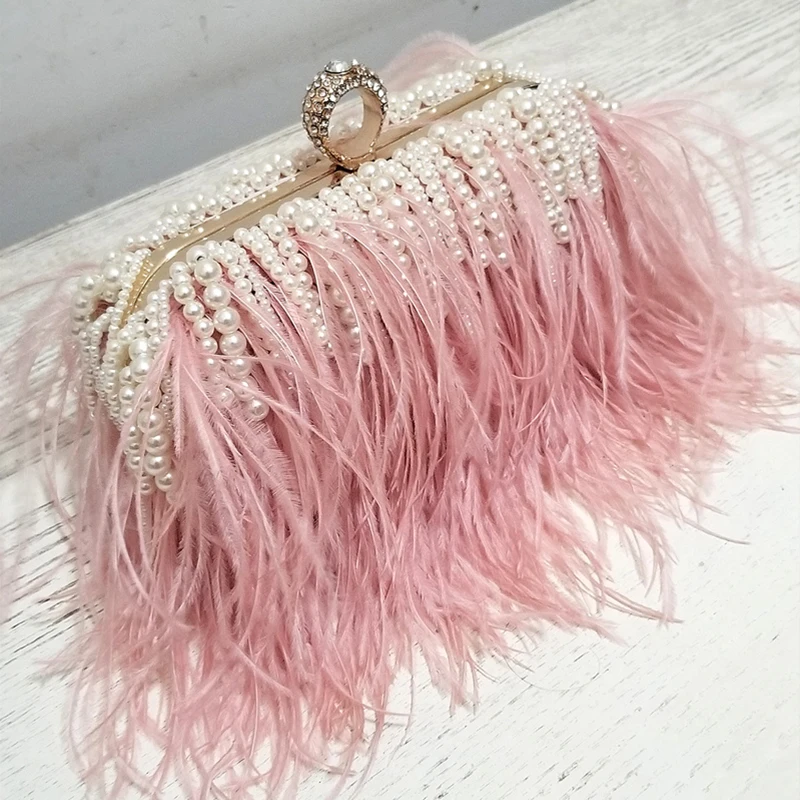 

Luxury ladies Pearls beaded pink party money Banquet clutches feather wedding Evening clutch purse Bags, Blue pink purple white light grey champagne