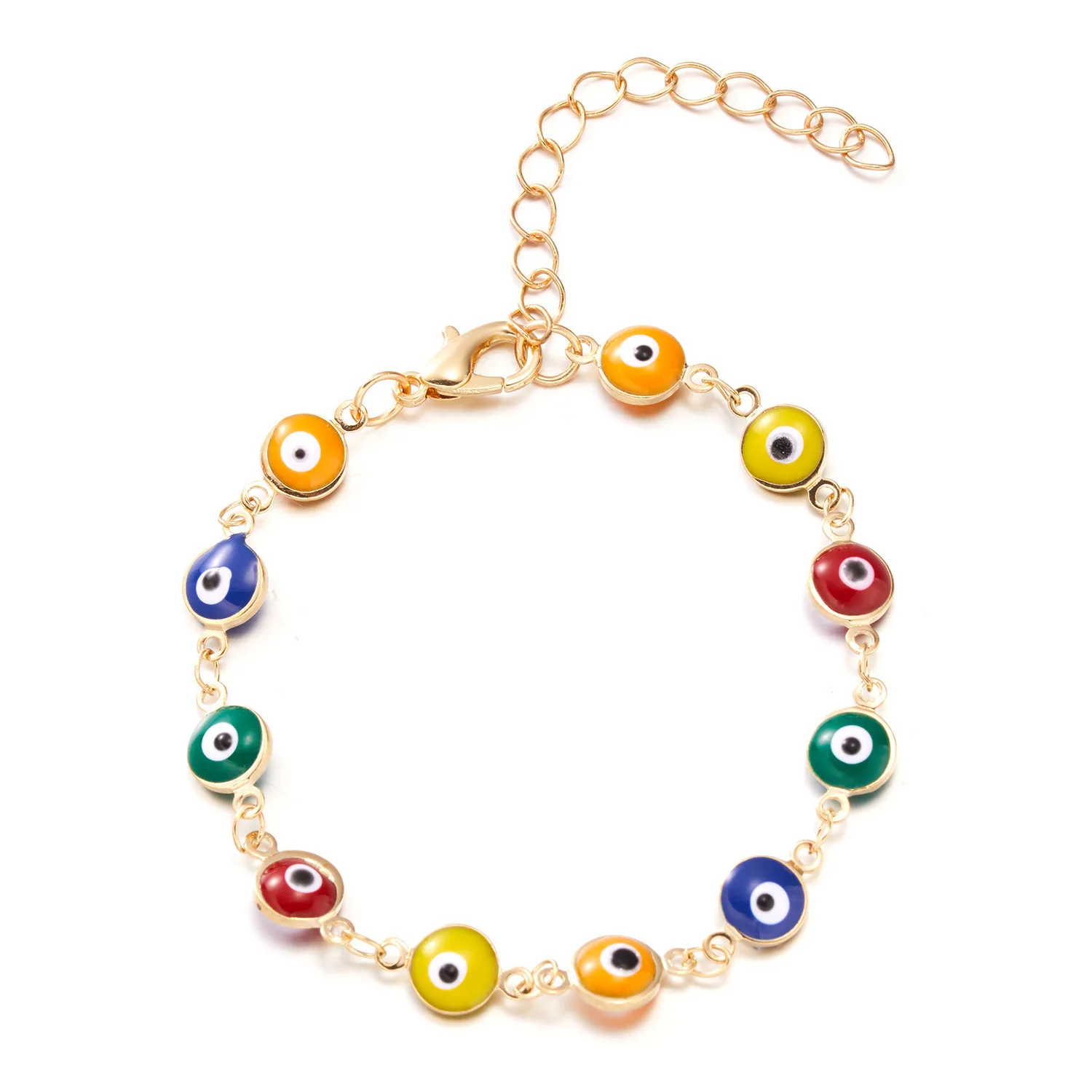 

Bohemian Colorful Gold Plated Evil Eyes Bracelets For Women Men Vintage Drop Oil Round Beads Eyes Charms Bracelet Ethnic Jewelry, Picture shows