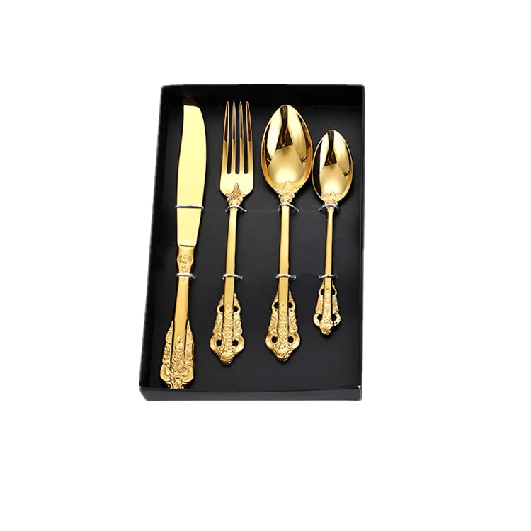 

Palace Retro Gold Deluxe 4 piece 304 stainless steel tableware gift box set, Gold and silver