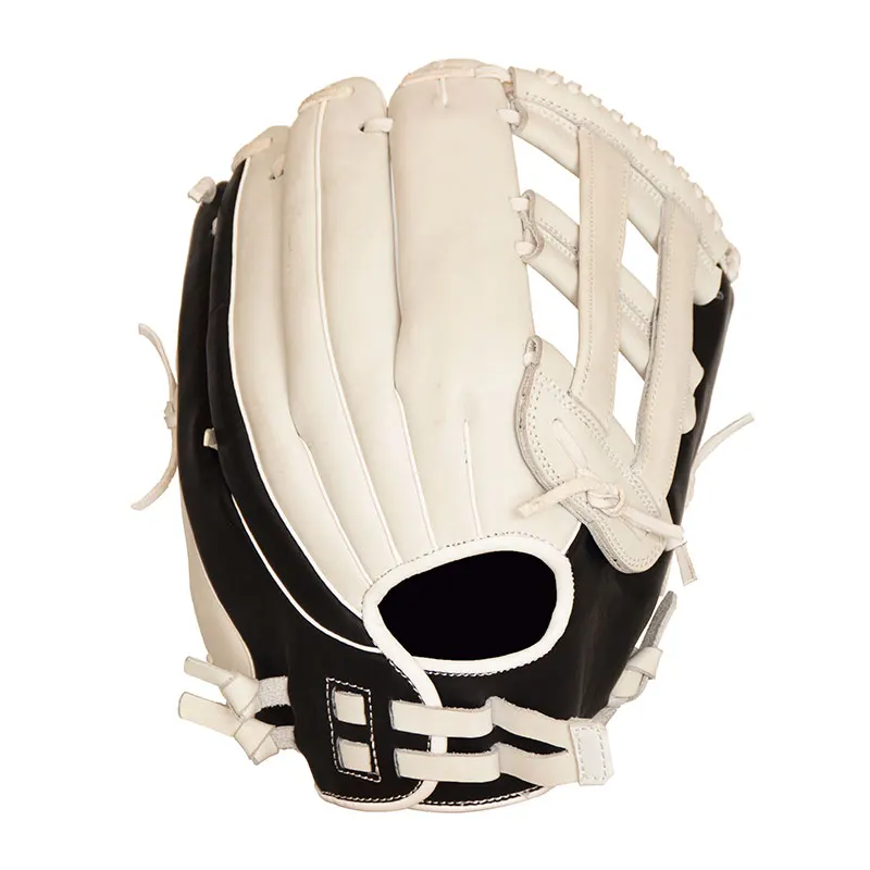 

Custom professional cowhide leather softball baseball glove adult softball glove softball H web outfield glove, White & black