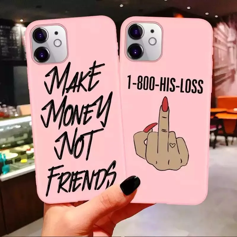 

Make Money Not Friends Pattern Pink Phone Case for iPhone 12 Pro Max 11 XS XR X, For i Phone Cases Black Girls, Various