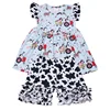 wholesales girls baby clothing flutter sleeve ruffle shorts 2pc set cow print girls clothes