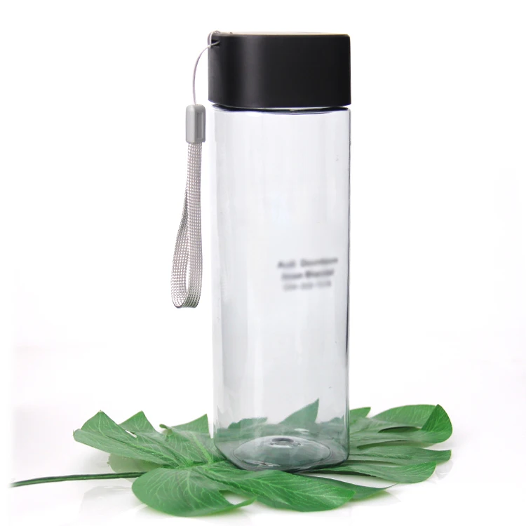 

New Square Frosted Plastic Water Bottle Portable Transparent Bottle Fruit Juice Leak-Proof Outdoor Sport Travel Camping Bottle, Clear grey and customized color