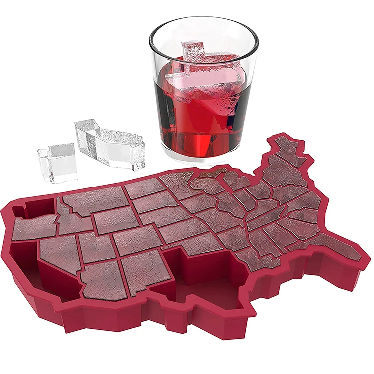 

New Fashion Custom Design Home Bar Red Us Usa America United States Map Fun Silicone Ice Cube Tray, Blue