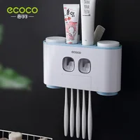

ECOCO Bathroom punch free installation automatic toothpaste pump dispenser with 5pcs Toothbrush Holder 4pcs cups