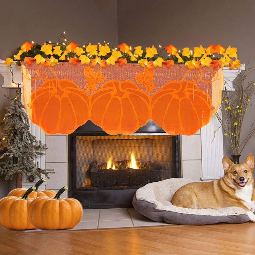 

Multi Purposes Thanksgiving Decor Fireplace Scarf Autumn Lace Mantel Table Runner 20"*60" Fall Decorations Pumpkin Table Runner
