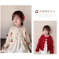 

5507/Hot Selling fashion cherry Printed fashion girls coat sweater Knit Autumn longsleeve sweet princess outwear cardigan